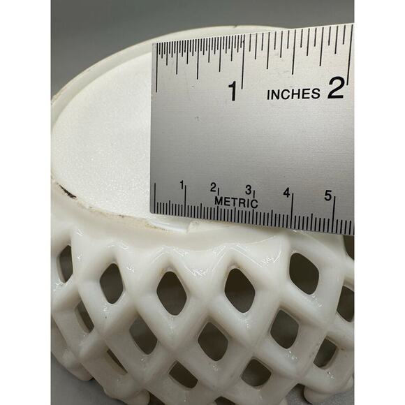 Vtg. Milk Glass Painted Floral Bowl Basket weave Lattice Fruit Compote Open Lace - Picture 8 of 13